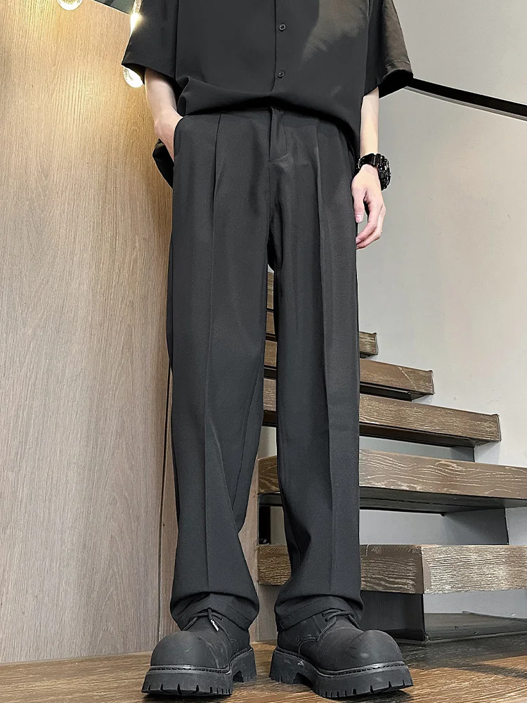 Brown White Suit Pants Men Fashion Society Mens Dress Pants Korean Loose Straight Casual Pants Mens Office Formal Trousers A76