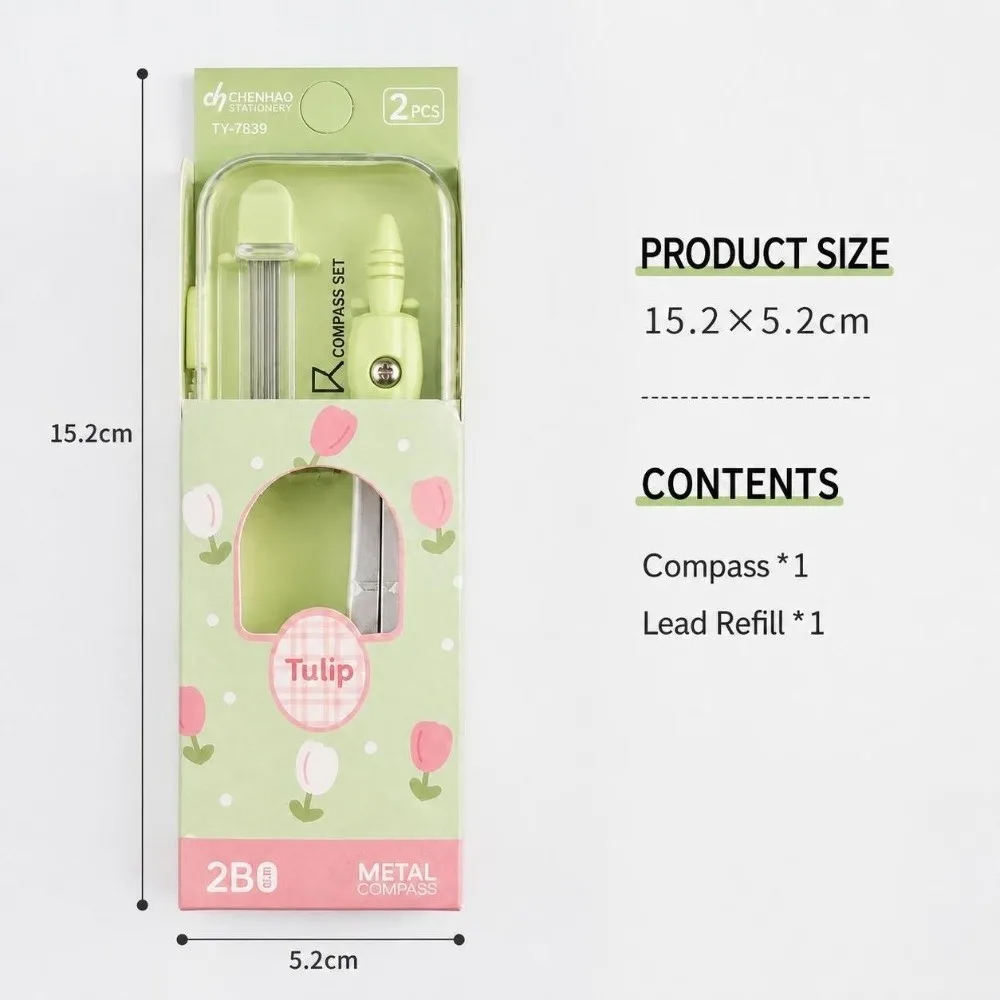 2/7pcs Portable Tulip Student Compass Set Clear Scale Measuring Rulers Portable Math Drawing Tool Geometry Ruler Kit Gift