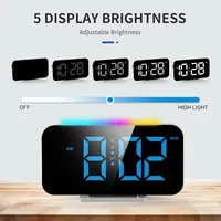 12H/24H Digital LED Clock 180° Projection Alarm Clock with RGB Night Light RGB FM Radio 6 Levels Brightness Dual USB Output Port