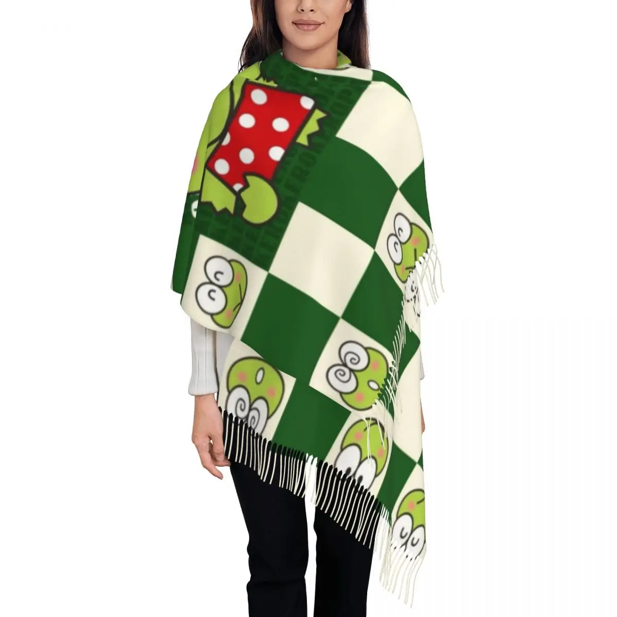 

Женские длинные шарфы с героями мультфильмов KeroKeroppi на заказ, женские зимне-осенние толстые теплые шаль с кисточками, шарф