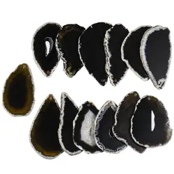 TUMBEELLUWA 5pcs Black Agate Crystal Slice Irregular Shapes Drilled Holes Pendant For Jewelry DIY Home Decoration Accessories