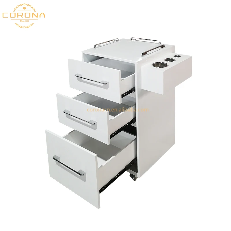 Wholesale Home Hotel Beauty Hair Salon 3 Drawers Storage Rack Rolling Cart White Wood Salon Trolley With Wheels