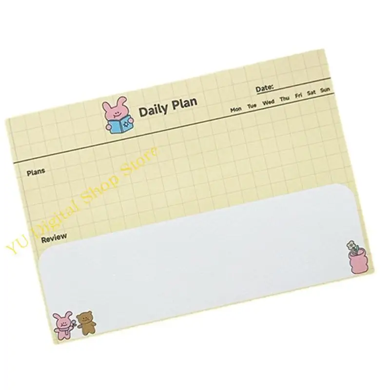 

96BA 100 Sheets Rabbits Daily Plan Self-Adhesive Sticky Notes Memo Pad for Students