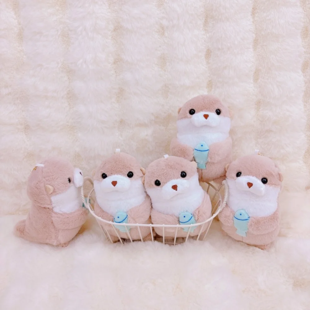 Otters Plush Otters Cute Holding Fish 11cm School Bag Pendant Keyring