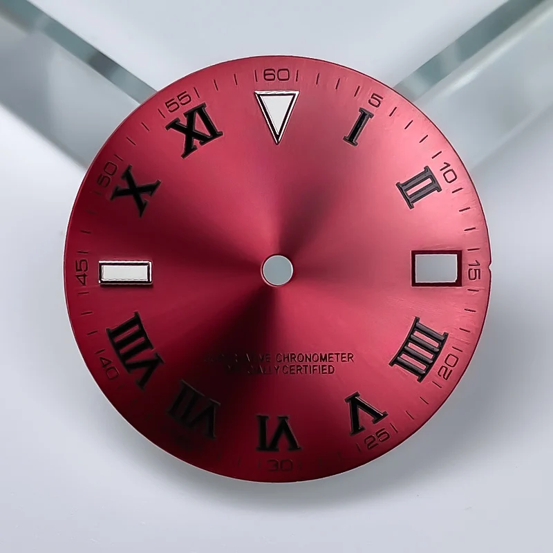 28.5mm Watch Dial Green Roman Numeral Face with Date Window Modification Part Fit for NH35 Automatic Movement