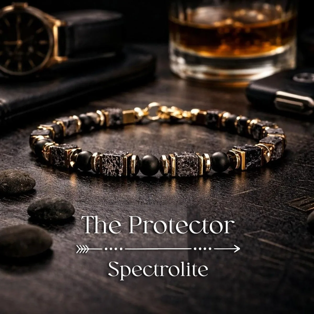 Vintage-Style Sparkling Stone Square Bead Protector Bracelet, Handmade Natural Stone Skin-Friendly Jewelry, Protects Your Energy Field, Suitable for Daily Wear and Gift-Giving