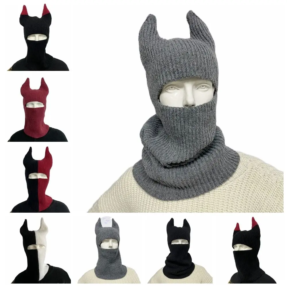 Cow Horn Cow Horn Knitted Hat Fashion Multifunctional Riding Mask Letter Cap Baotou Hat Versatile Headscarf Winter Scarf