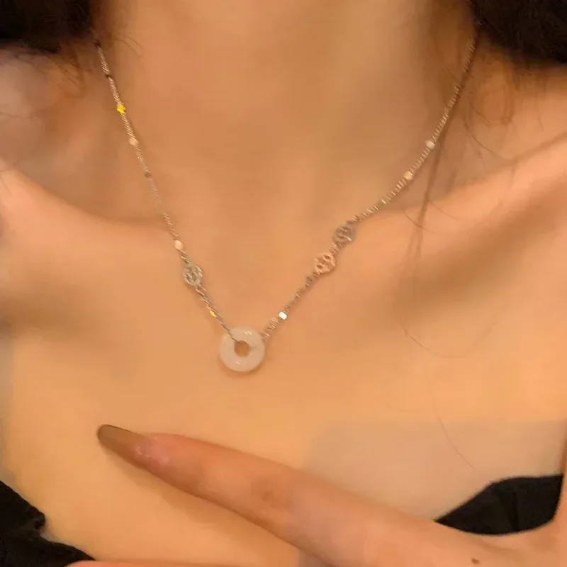 قلادة بإبزيم حجري للنساء ، سلسلة عنق ، سلسلة ترقوة ، إحساس بتصميم الأقلية ، نمط صيني ، مجوهرات صيفية جمالية ، جديدة #4