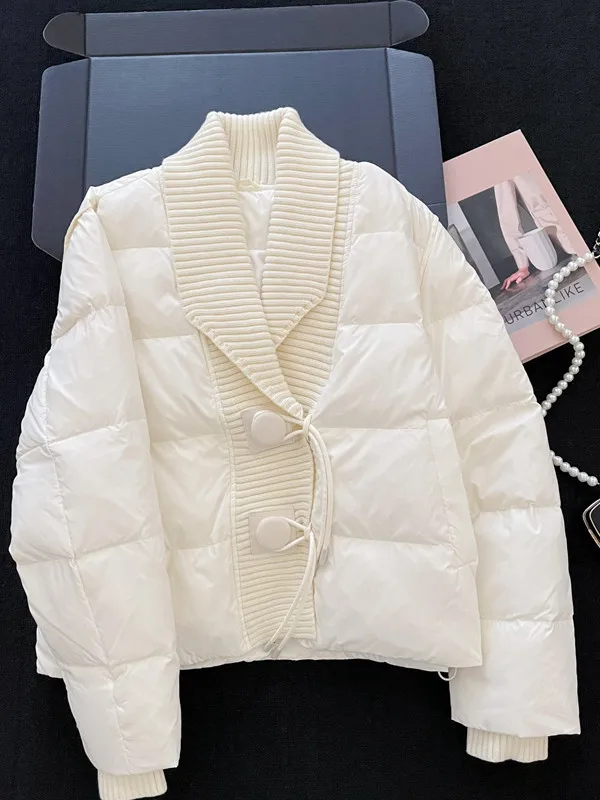 

Утепленная хлопковая куртка больших размеров с белым воротником и вставками, весенняя теплая женская модная куртка на пуговицах