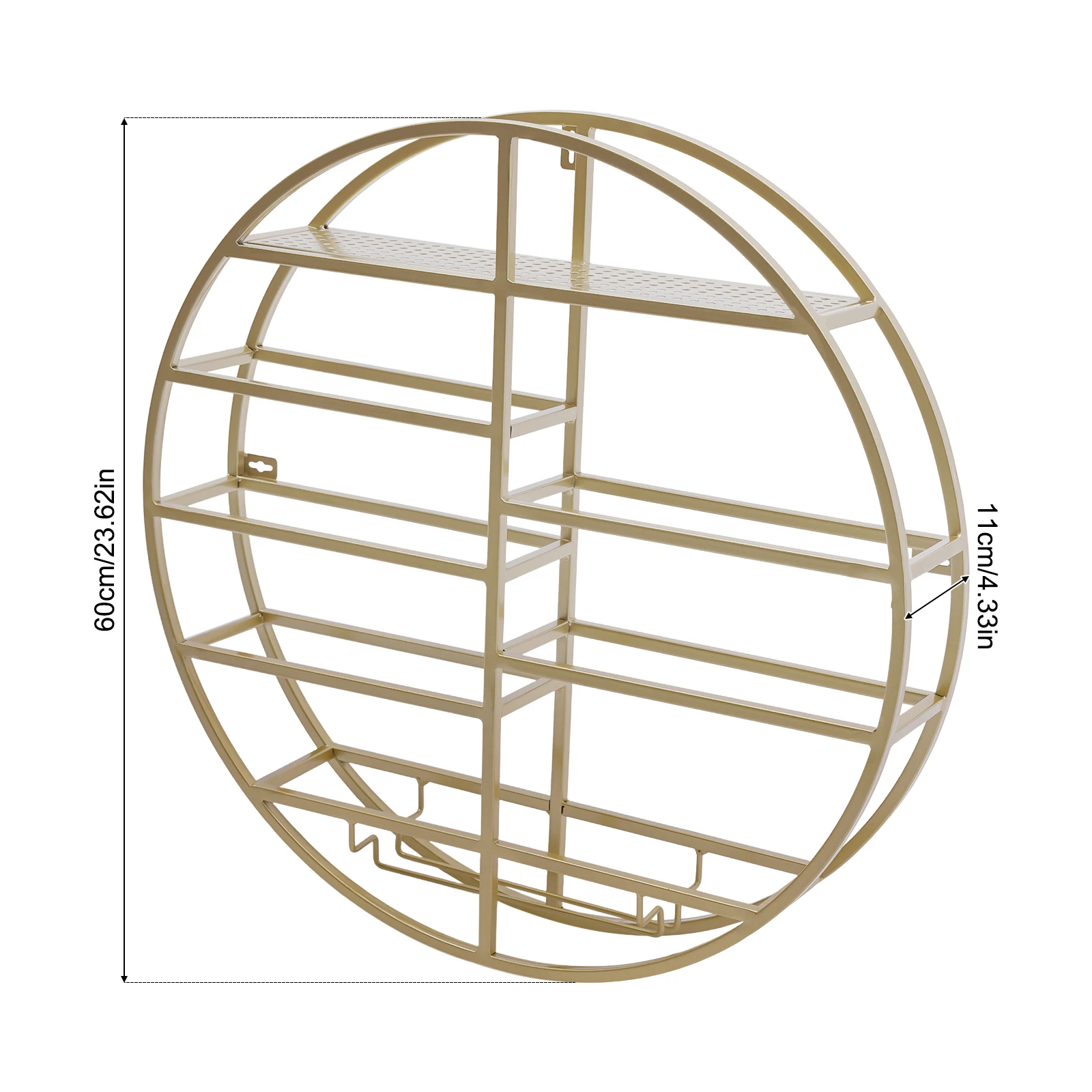Rak Anggur Bulat yang Dipasang di Dinding, Rak Pajangan Anggur Rak Penyimpanan Rumah, Rak Anggur dengan Tempat Gelas Lemari Anggur Besi Emas Mewah