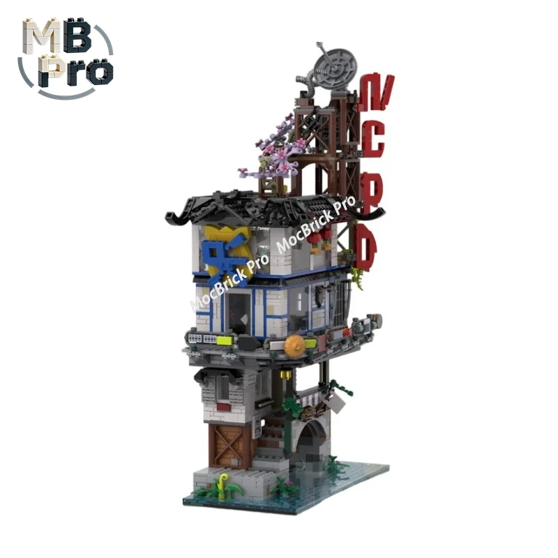 Multi Story Eastern Water Town Street District Building Blocks Connected Market Residence Layout MOC Bricks Collectible Decor