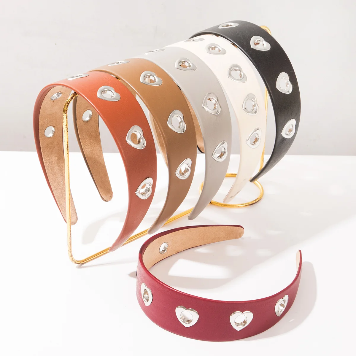Korean style fashionable sweet & cool solid color leather heart metal air eye headband - premium hair accessory