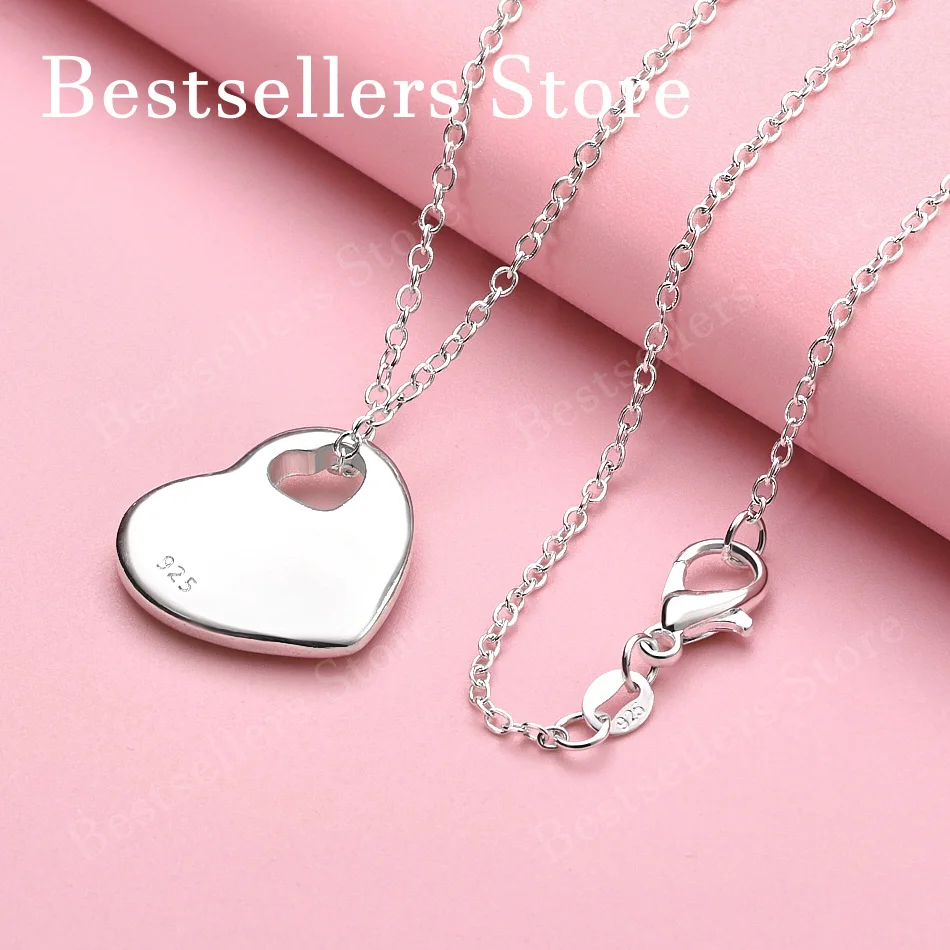

Ожерелье из стерлингового серебра 925 пробы, 16-30 дюймов, с глянцевым кулоном в форме сердца, женский шарм, мода, свадебные аксессуары, ювелирные изделия
