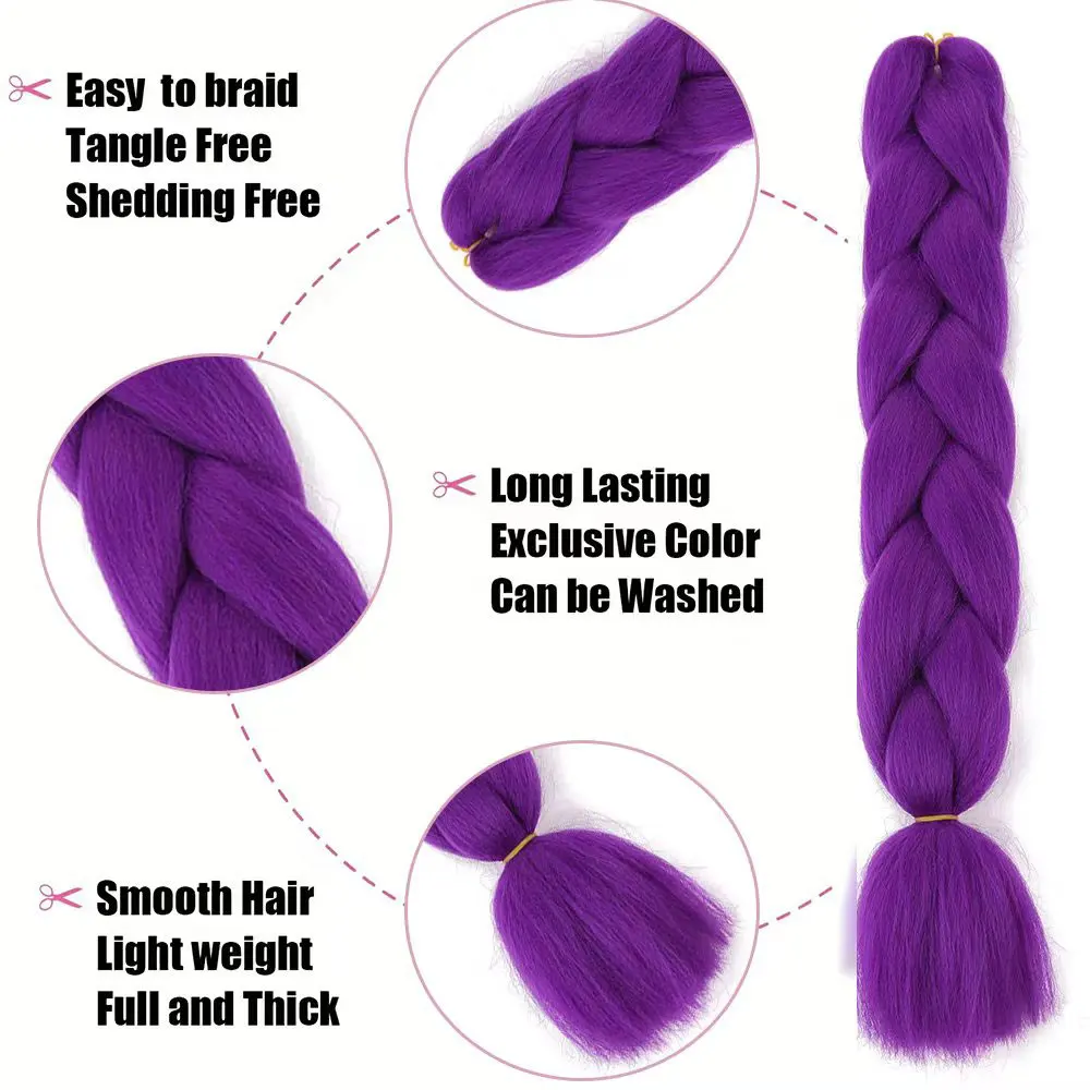 Alibaby 24 بوصة الأرجواني تجديل وصلات شعر قبل امتدت لينة ياكي الاصطناعية جامبو الضفائر الوردي الأحمر الشعر DIY بها بنفسك ذيل حصان جديلة #3