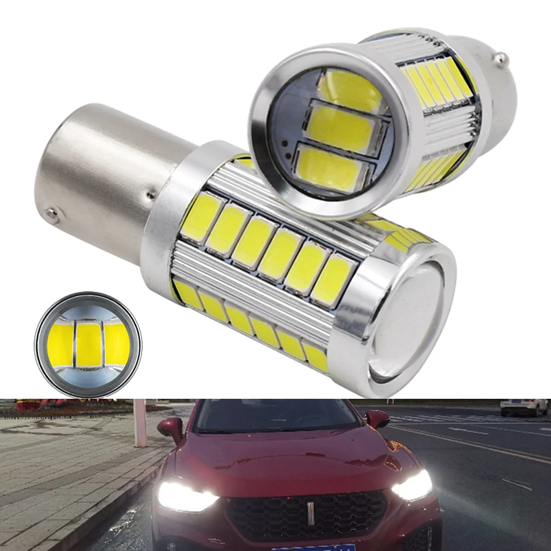 2 PCS P21W Ba15s 1156 Car LED Signal Light Bay15d 1157 12V LED Tail Trun Brake Reverse Parking Bulb Red White Yellow 5730 33SMD