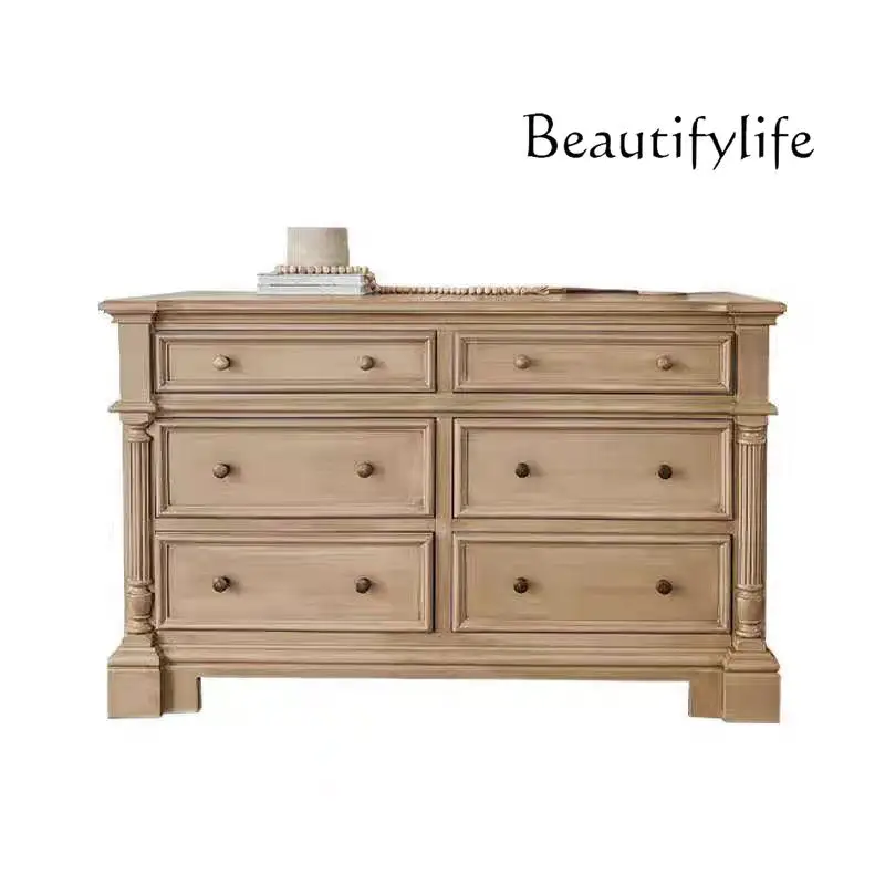 

French solid wood simple living room locker American retro wall designer home fashion