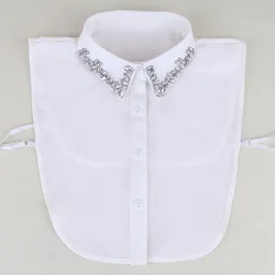 Linbaiway Fashion Women Shirt Fake Collar White Beads Detachable Collar Lapel Rhinestone Sweater False Collar Mujer Gift