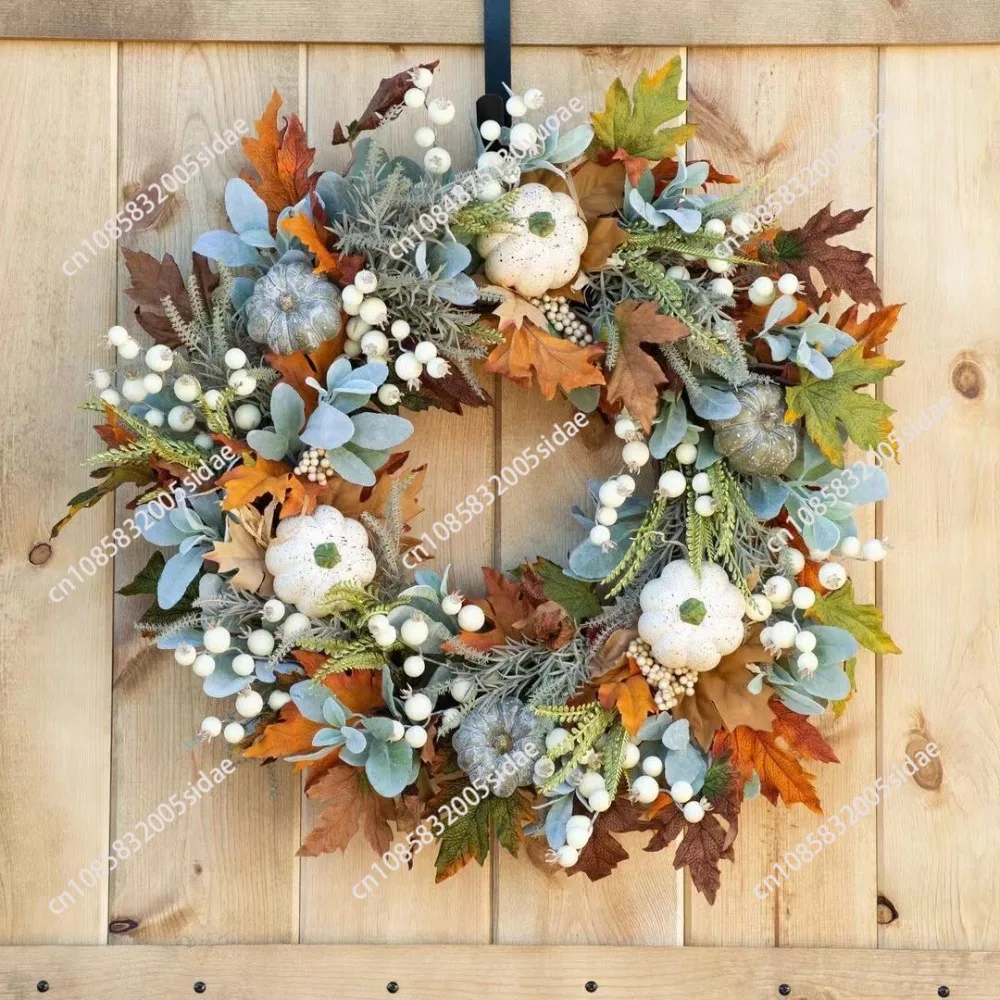 Halloween fall garland White pumpkin Harvest Festival fake flower Thanksgiving garland maple leaf simulation door decoration