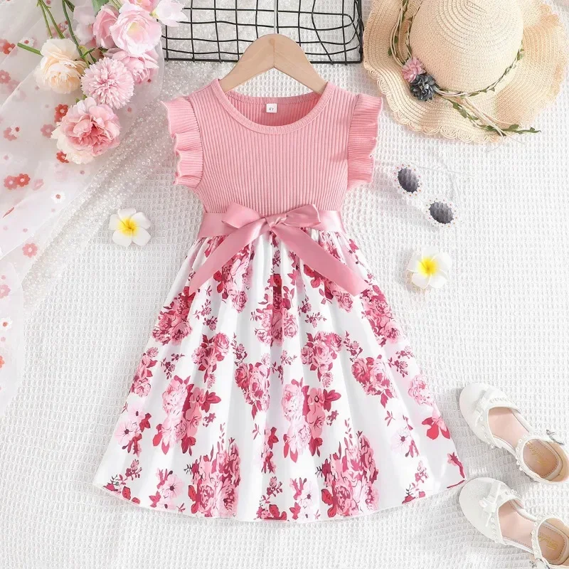 Dress For Kids 4-7 Years old Cotton Ruffled Sleeveless Floral Princess Dresses Ootd For Baby Girl