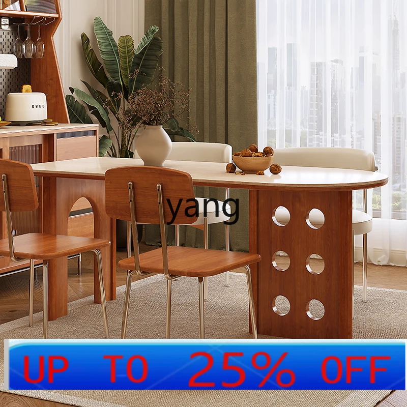 

LMM French antique solid wood rock slab dining table oval home dining table retro art desk