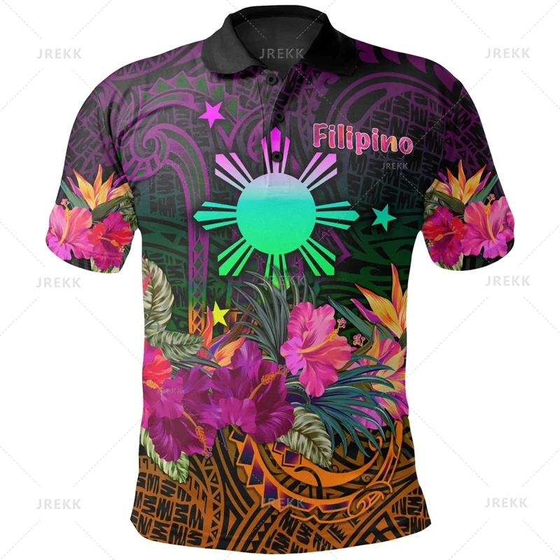 Harajuku 3D Print filippine modelli etnici polinesiani Polo filippini Coat Of Arms Graphic Polo T Shirt per uomo abbigliamento