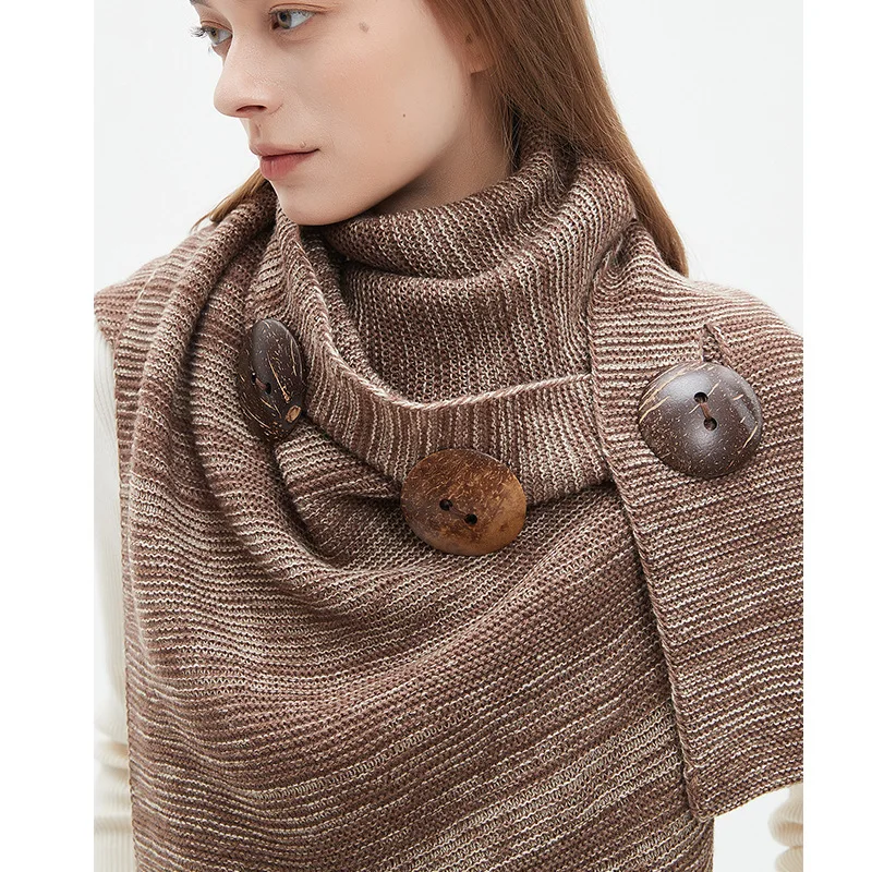 

Knitted scarf with mixed color buttons for autumn and winter new style neck warmer; air conditioning shawl.