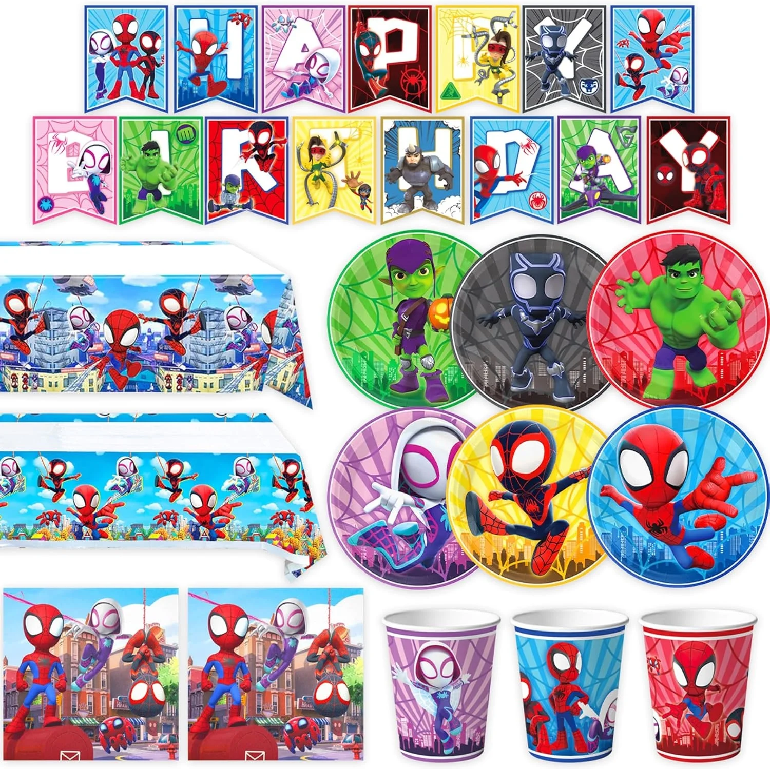 Decoraciones para Fiesta de Cumpleaños de Spidey y Sus Increíbles Amigos, Juego de Vajilla de Superhéroes, Platos, Vasos, Mantel para Niños, Baby Shower