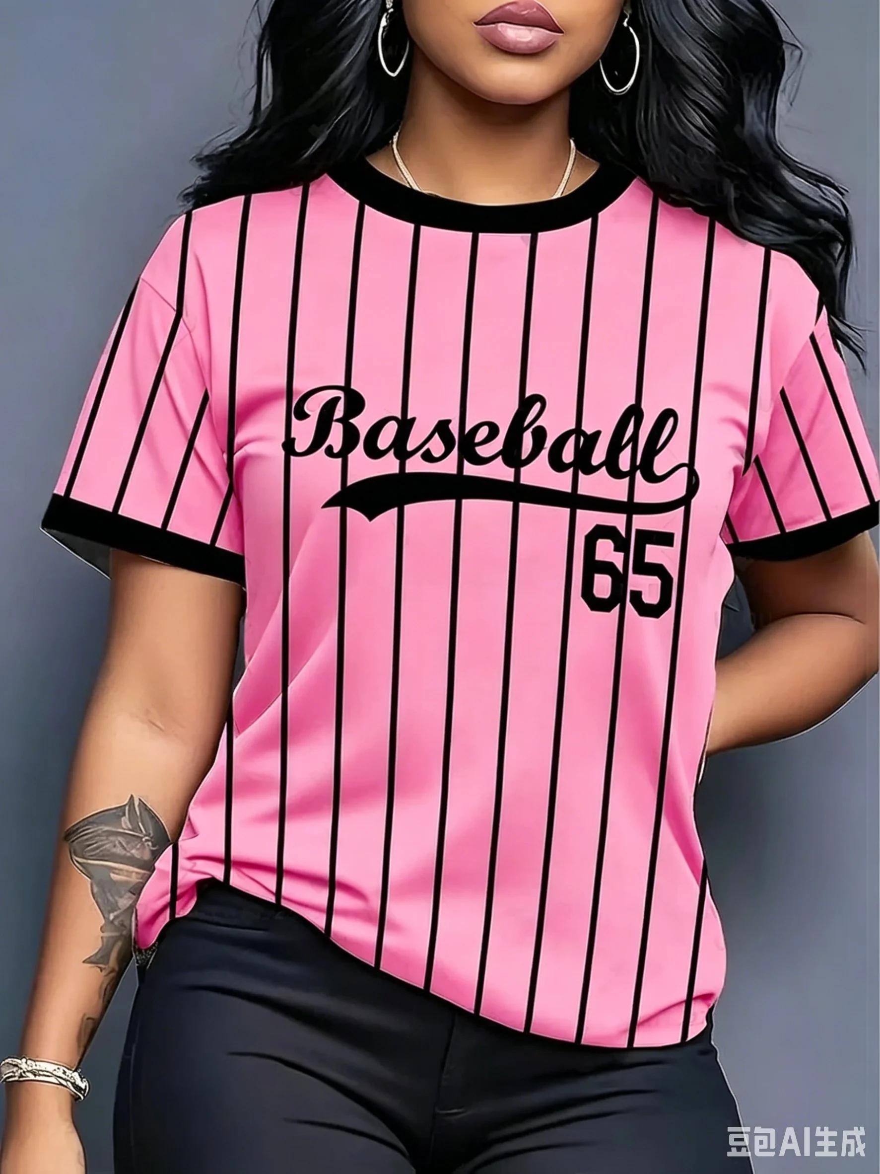 Couple Outfits Baseball Stripe Printed Round Neck Short Sleeve T-Shirt Summer Graphic Tee Jerseys Women Sport T-Shirt Tops Tee