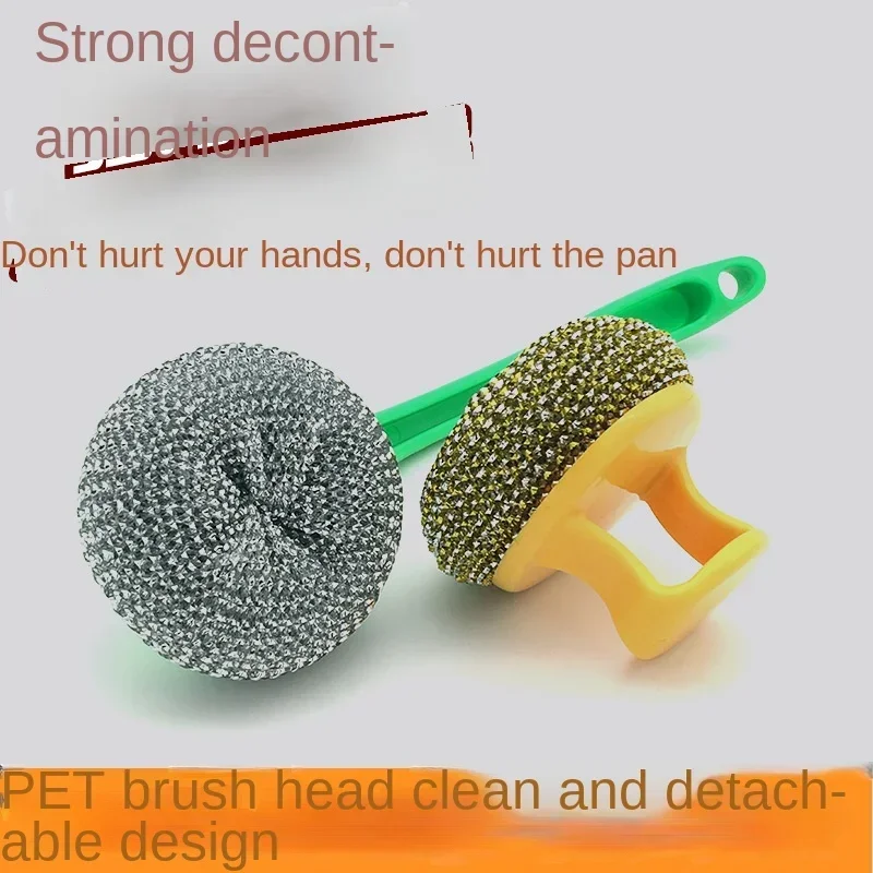 Detachable Stainless Steel Cleaning Ball Washable Handle Steel Wire Cleaning Brush Multipurpose Kitchen Wash Pot Dish Bowl Brush