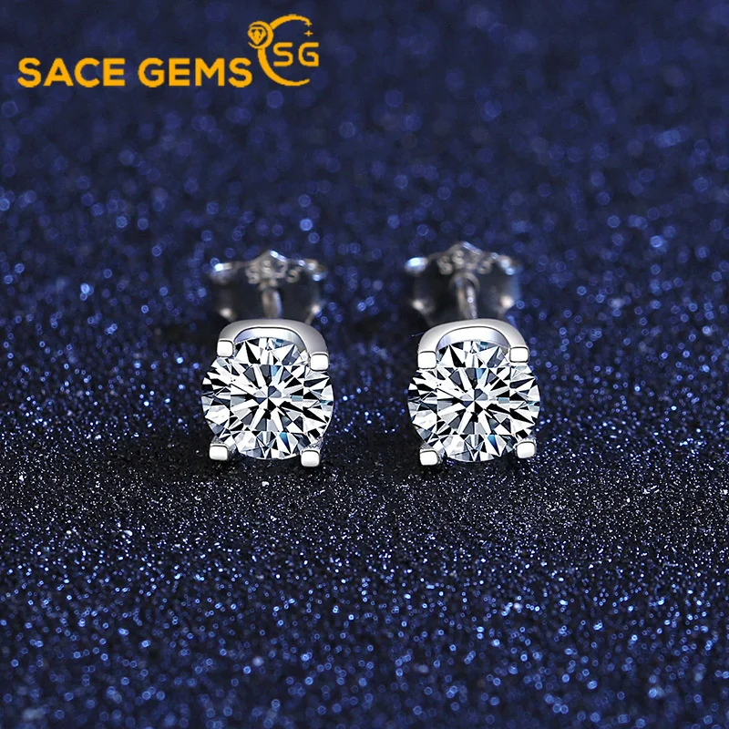 

SACE GEMS Real 0.5 Carat Moissanite Stud Earrings Women Top Quality 100%925 Sterling Silver Sparkling Wedding Party Fine Jewelry