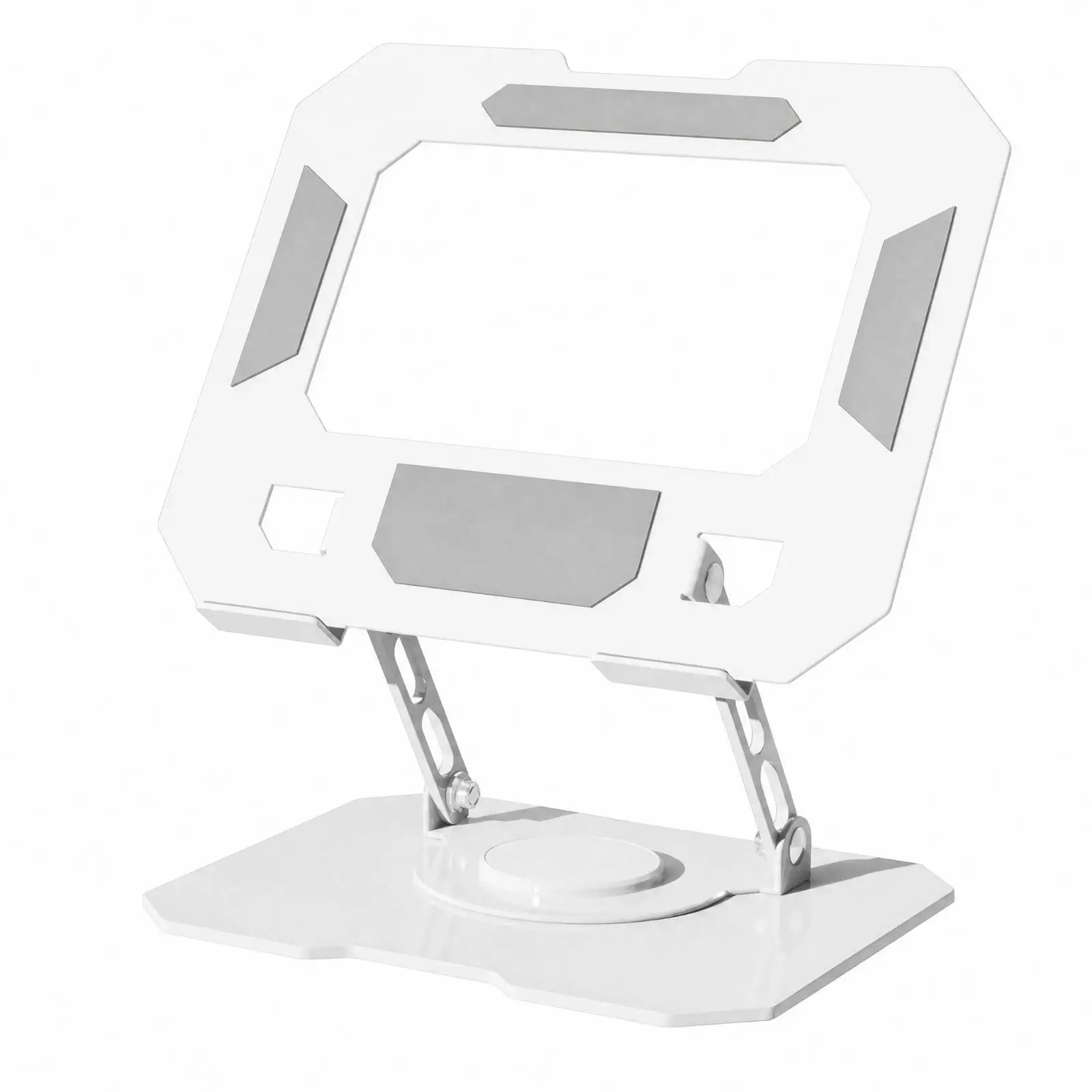 Adjustable Device Stand with Rotating Platform Sturdy Two-Arm Desktop Stand with Anti-Slip Faces Ergonomic Alloy Metal Laptop