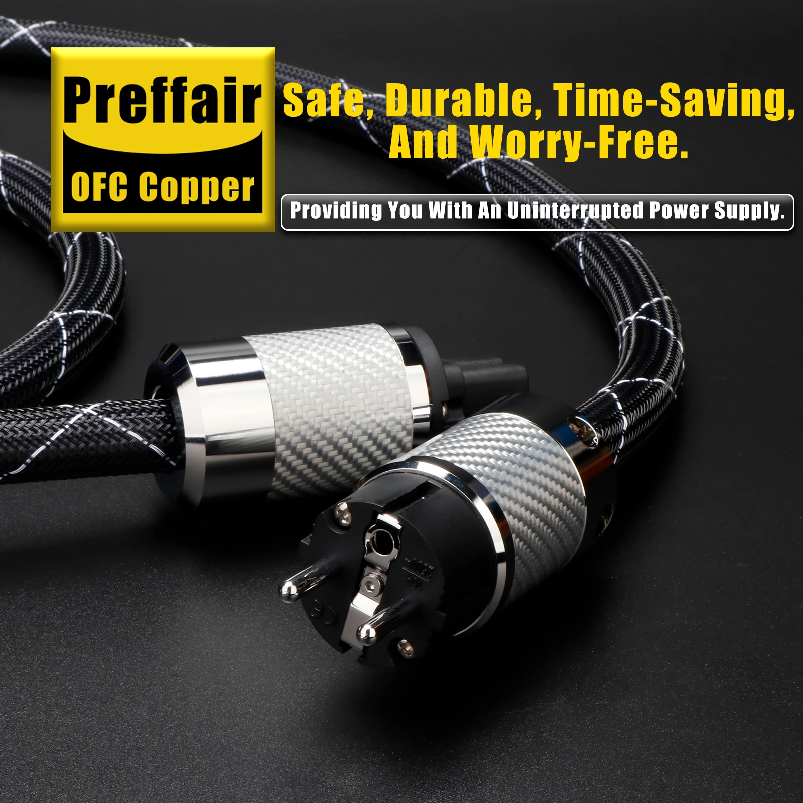 Kabel HiFi Preffair nanoflux-18 OCC Copper Schuko Rhodium Carbon Fiber fever EU AC FI-E50 FI-50 (R) wtyk audio fever