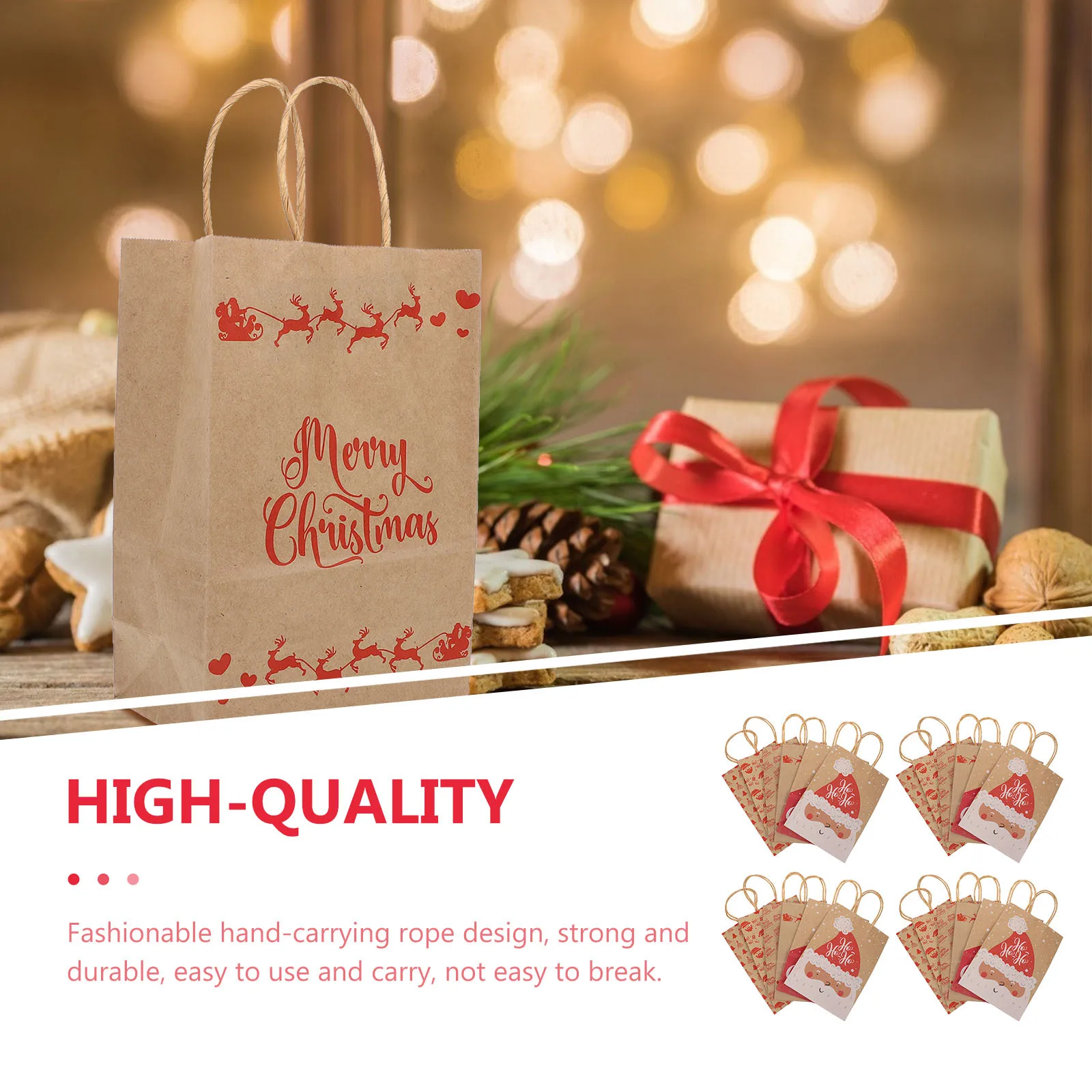 

24 Pcs Gift Bag Package Bags Christmas Paper Storage Tote Kraft Candy Wrapping Pouch Xmas Creative Present