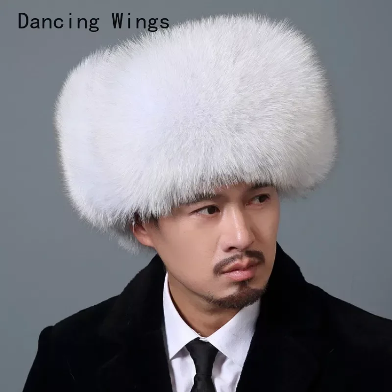 

New 100% Real Fox Fur Hats Men's Russian Ushanka Aviator Trapper Snow Skiing Hat Caps Earflap Winter Raccoon Fur Bomber Hat