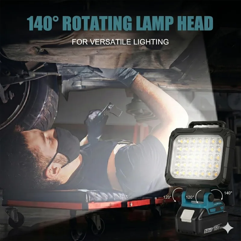 Cordless Construction Site Floodlight Portable LED Work Light Outdoor Torch for Makita/Milwaukee 18V Lithium Battery for Camping