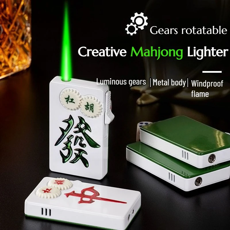 

Alloy Creative Gear Lighter Windproof Green Flame Mahjong Gas Personalized Wealth Gift Men Smoking Accessories Cigarette Lighter