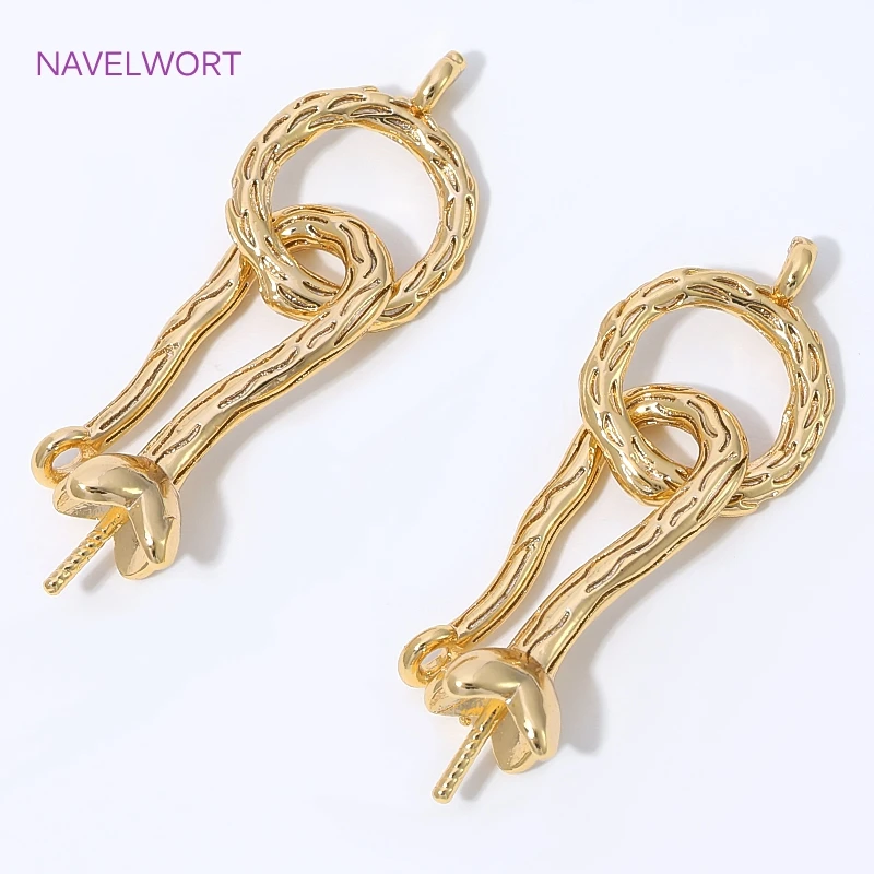 14K Gold Plated Brass Round Hook Clasps Connector With Pearl Mounting,Fasteners For Jewelry,DIY Bracelets Accessories,Clasp Hook