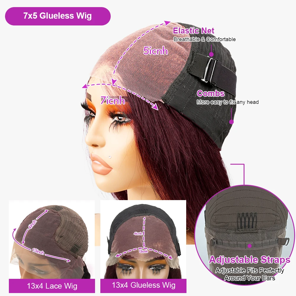 99J بورجوندي اللون بوب شعر مستعار غلويليس 13x4 الدانتيل أمامي بوب الباروكات 100% البرازيلي شعر الإنسان مستقيم قصير النبيذ الأحمر شعر مستعار للنساء