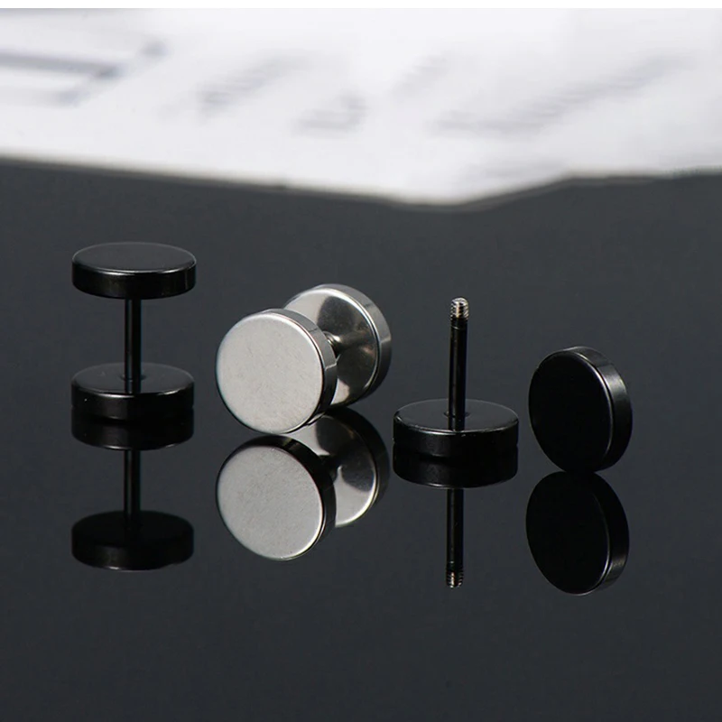 1 Pairs Punk Multiple Stainless Steel Stud Earrings Men Women Gothic Cross Round Street Pop Hip Hop Ear Stud Piercing Jewelry