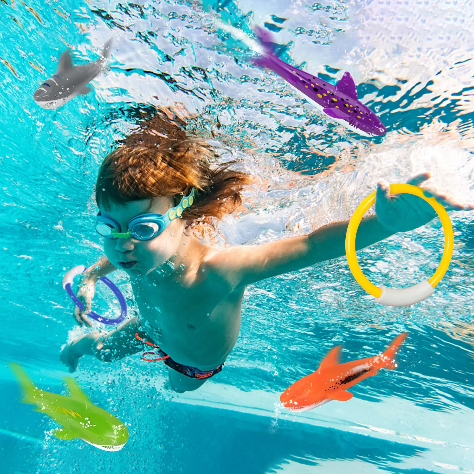 8Pcs Pool Diving Toys Colorful Underwater Swim Training Sinking Throwing Dive Rings Sticks for Kids Summer Swimming Party Game