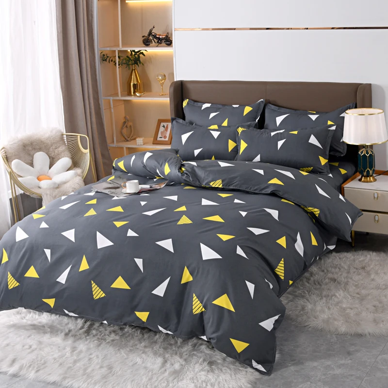 4pcs Geometric Triangle Bedding Set, Soft Breathable Bed Linen with Duvet Cover, Pillowcases & Sheet, Full/Queen/King Size