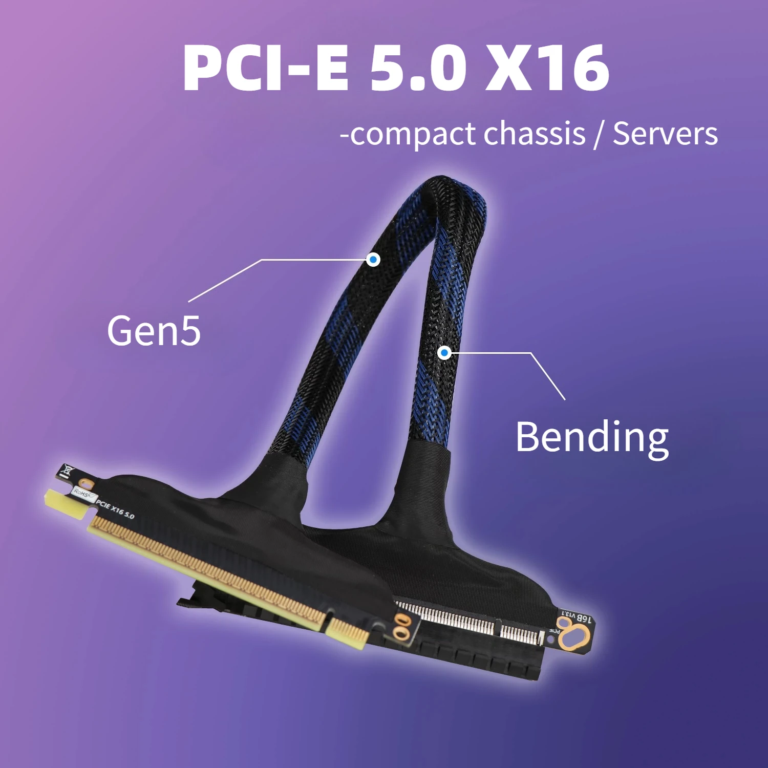 30cm 40cm 50cm 60cm PCIe 5.0 x16 Extension Cable PCI-E Gen5.0 Lossless Bend Cable GPU Extension Cable for Compact Chassis Server