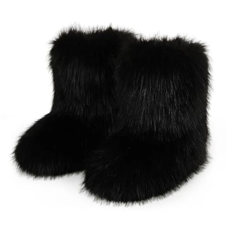 

WOVOIE Fur Boots for Women Winter Fluffy Furry Boots Mid-Calf Snow Boots with Anti-Slip Warm Lining for Y2K Streetwear