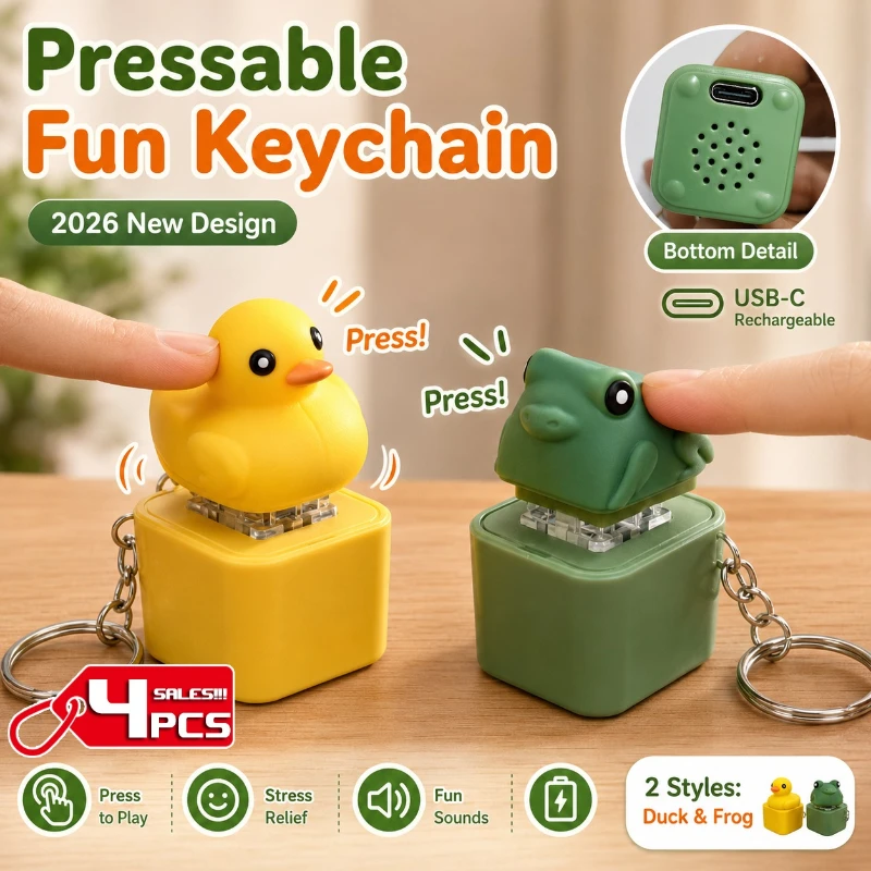 Croaking Frog Fidget Toy Keychain Rechargeable Frog Keychain with Sound & LED Lights, Funny Frog Keyboard Clicker Stress Relief