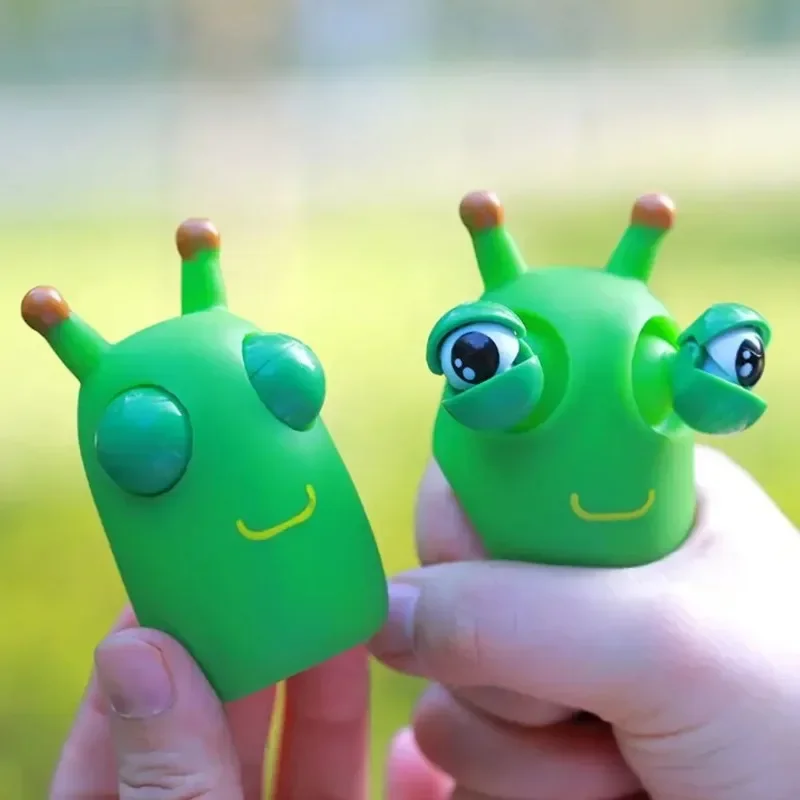 1/3 PCS Novelty Green Worm Squeeze Toys Eye Fidget Sensory Stress Relief Toys for Kids & Adults Birthday Gifts