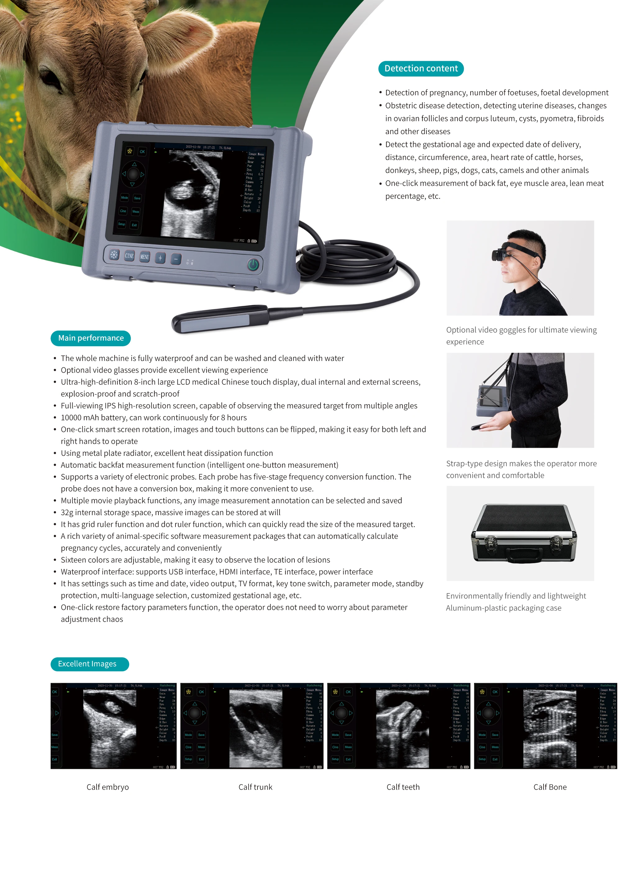 Portable hand-held h linear rectal probe for use in animal clinics, pet clinics, and veterinary monitoring equipment
