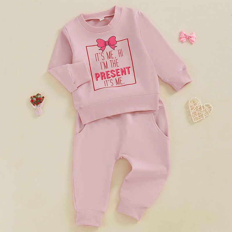 

Adorable Toddler Girl Valentine s Day Ensemble with Heart Print Crew Neck Sweater and Matching Pants for a Sweet Look