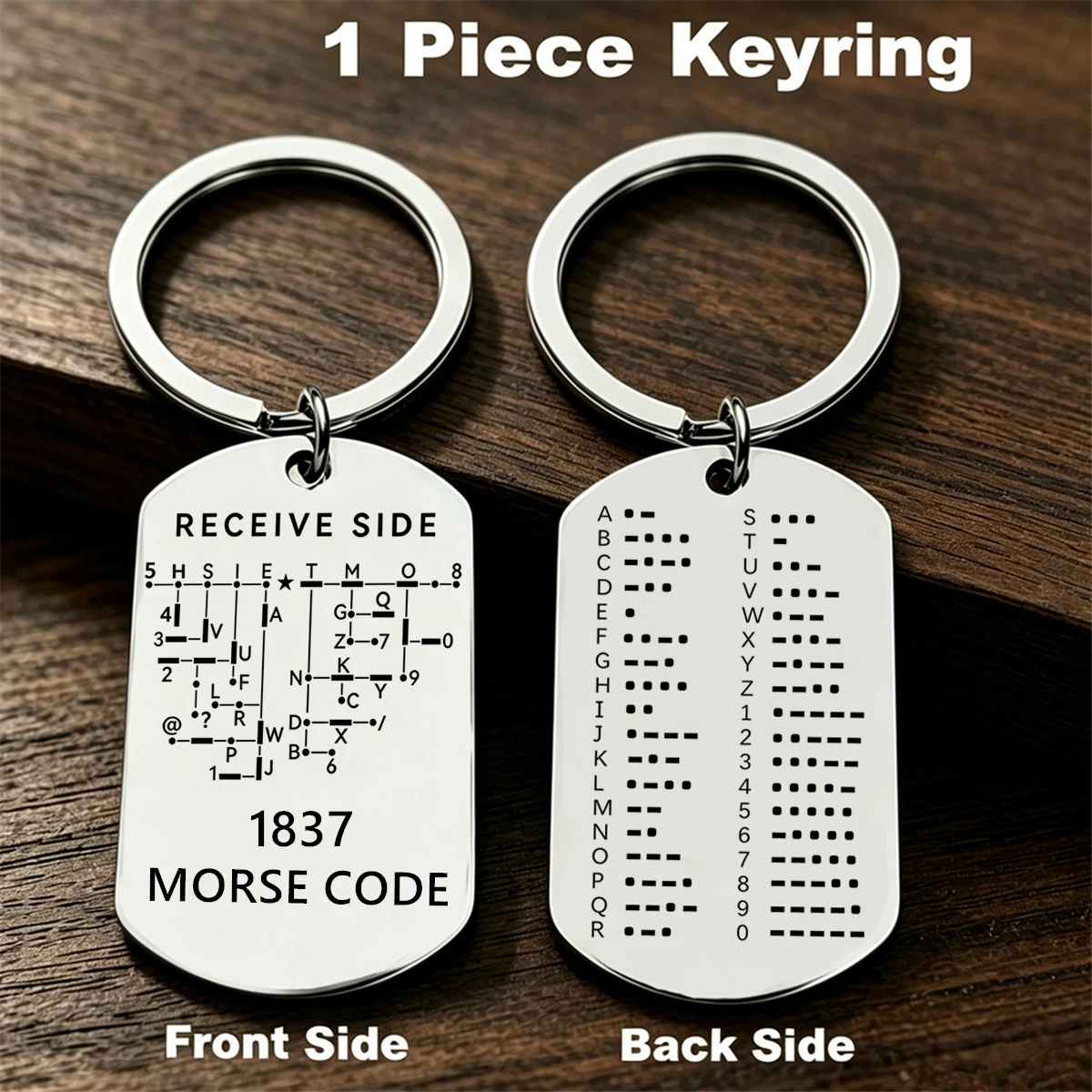1pc Double-sided Morse Code Dog Tag Keychain - 1837 Ham Radio Stainless Steel Keyring, Morse Code Receiver Diagram Key Ring Gift