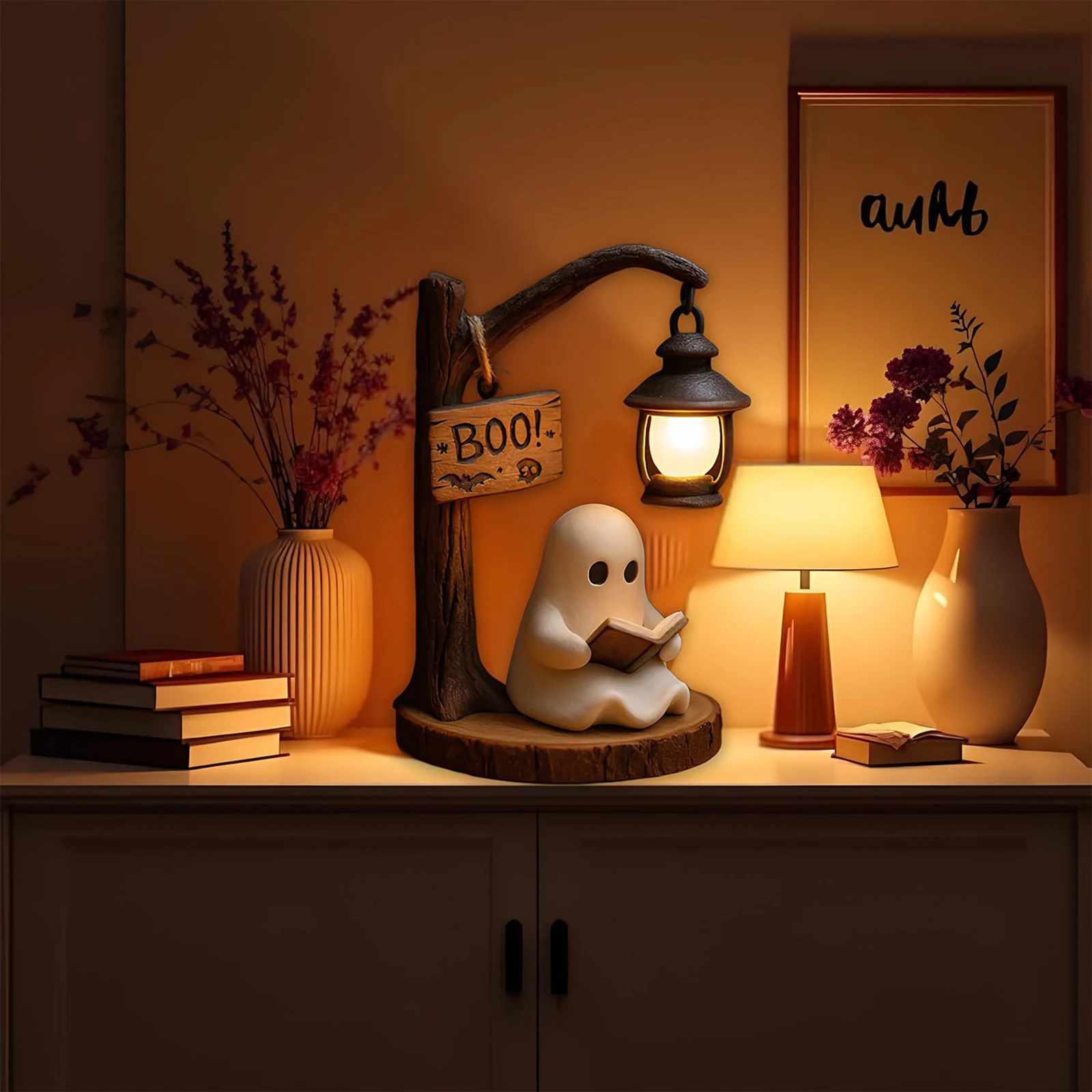 Ghost Reading Book Lamp Resin Halloween Ghost Night Light Halloween Ghost Reading Lamp Glowing Halloween Ghost Decorations