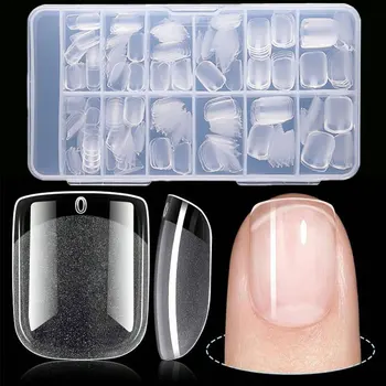 120PC Extra Short Square Nail Tips Soft Gel Full Cover Half Matte False Nails Clear…